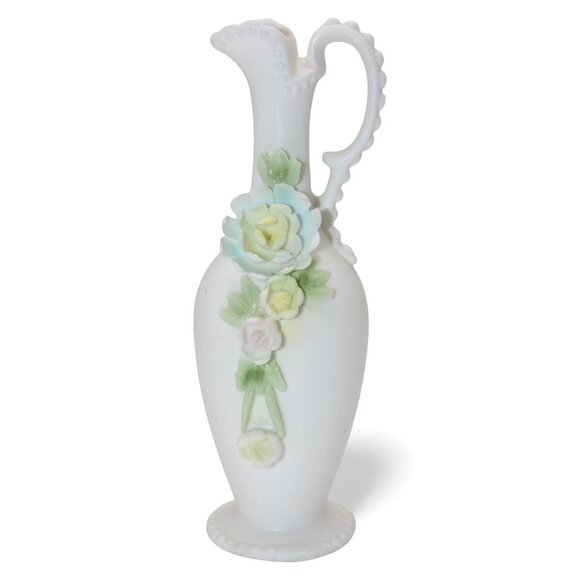 Ardalt Verithin Japan Porcelain Miniature Vase With Handle & Floral Embellishmen - Picture 3 of 9